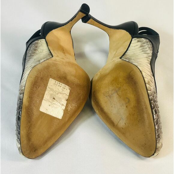 Manolo Blahnik Snakeskin Heels Black Ivory Gray EU 37 1/2/US 7 EUC Strappy - Picture 9 of 13